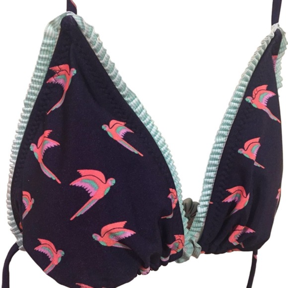 EUC Large Novelty Print Colorful Swallow Bird‎ Bikini Top Swim Swimsuit
